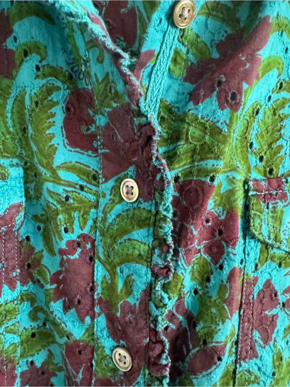 SUNDANCE BLUE GREEN PURPLE FLORAL EYELET LONG SLEEVE TOP SHIRT SZ XXL - Picture 4 of 6